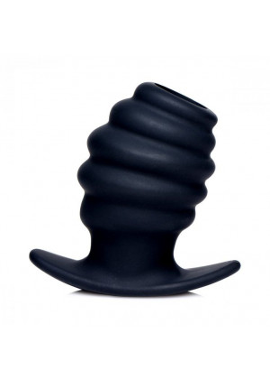 Малая черная анальная пробка Hive Ass Tunnel Silicone Ribbed Hollow Anal Plug Small - 6,86 см.
