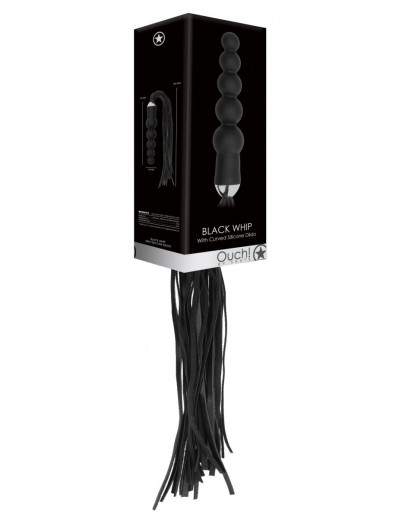 Черная плеть с рукоятью-елочкой Whip with Curved Silicone Dildo - 49,5 см.