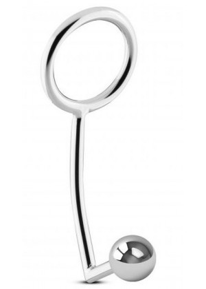 Серебристое эрекционное кольцо с анальной пробкой Sinner Metal Cock Ring With Anal Plug Size M