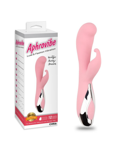 Нежно-розовый вибратор со стимулятором клитора Vertigo Bunny Dream - 19 см.