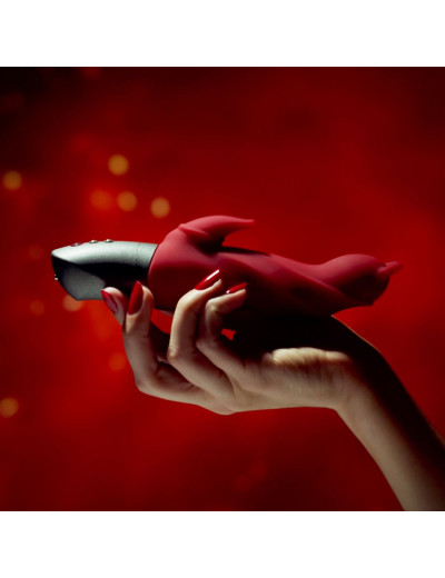 Малиновый вибратор Darling Devil с клиторальным отростком - 20,5 см.