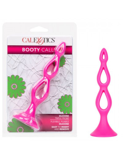 Розовая анальная елочка Silicone Triple Probe - 14,5 см.
