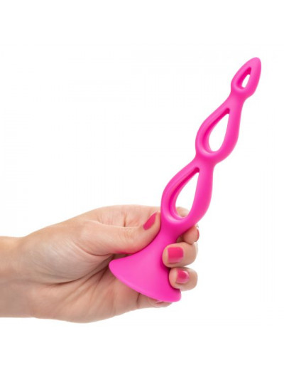 Розовая анальная елочка Silicone Triple Probe - 14,5 см.