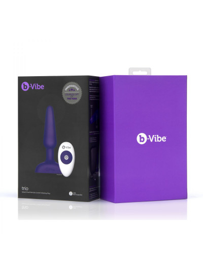 Фиолетовая анальная вибропробка с 3 источниками вибрации TRIO REMOTE CONTROL PLUG  PURPLE - 13,5 см.