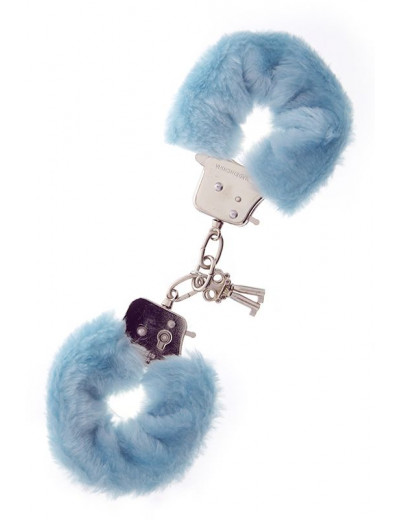 Голубые меховые наручники METAL HANDCUFF WITH PLUSH BLUE