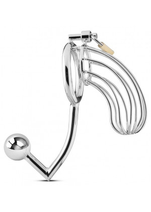 Мужской пояс верности с анальной пробкой Sinner Metal Penis Cage With Anal Hook №1