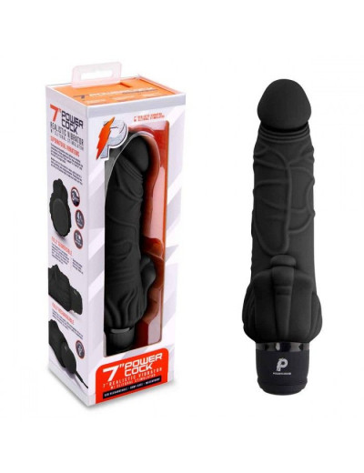 Черный вибратор-реалистик с клиторальными лепестками 7  Realistic Vibrator - 21,5 см.