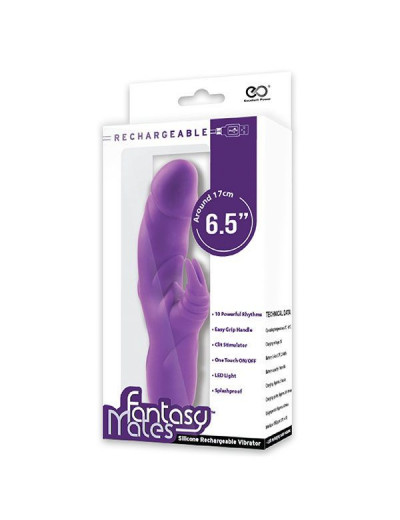 Фиолетовый вибратор с клиторальным стимулятором MATES FANTASY RECHARGE VIBRATOR - 17 см.