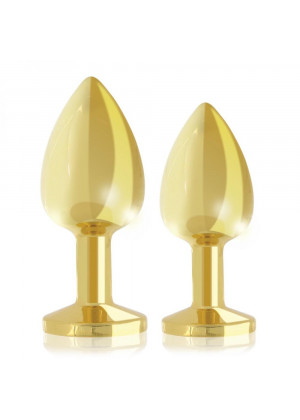 Набор из 2 золотистых анальных пробок с фиолетовыми кристаллами Booty Plug Original Luxury Set