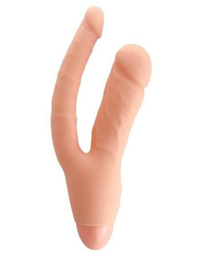 Телесный двойной вибратор INDULGENCE Rechargeable Insatiable Desire - 21 см.
