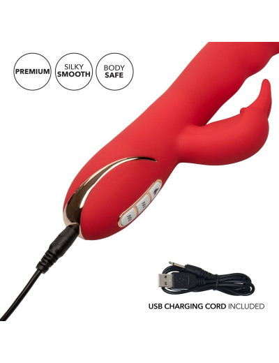 Красный вибромассажер-кролик с функцией нагрева Heated Silicone Ultra-Soft Rabbit - 21,5 см.