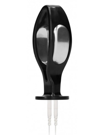 Черный электростимулятор с проводящей насадкой E-Stim Hollow Butt Plug - 7,8 см.