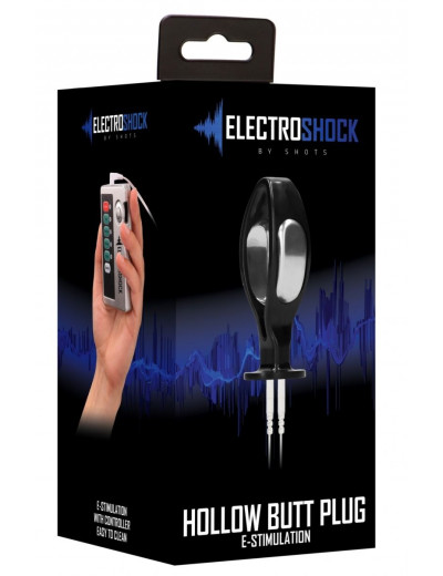 Черный электростимулятор с проводящей насадкой E-Stim Hollow Butt Plug - 7,8 см.