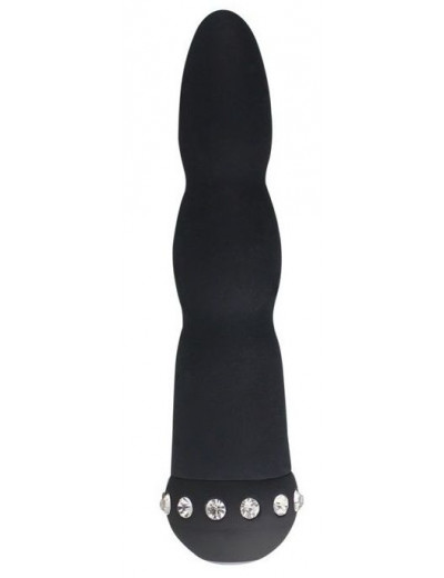 Черный вибратор WAVY WAND со стразами - 14 см.