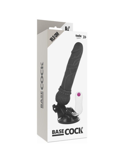 Черный вибромассажер на мощной присоске Basecock Realistic Vibrator Remote Control - 19,5 см.