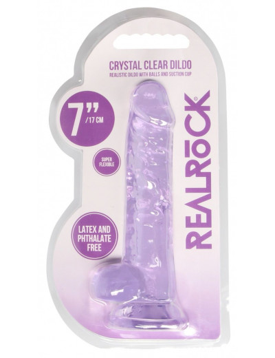 Фиолетовый фаллоимитатор Realrock Crystal Clear 7 inch - 19 см.