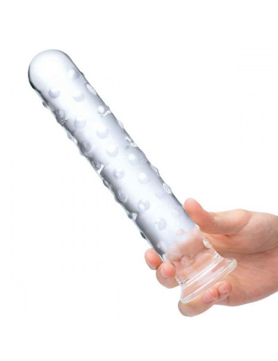 Прозрачный стеклянный фаллос с массажным рельефом 10  Extra Large Glass Dildo - 25,5 см.