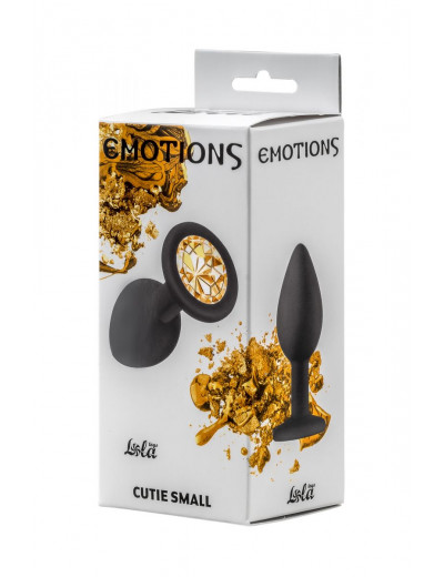 Чёрная анальная пробка Emotions Cutie Small с жёлтым кристаллом - 7,5 см.