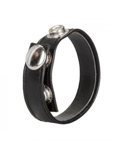 Черная кожаная утяжка для пениса Leather 3-Snap Ring