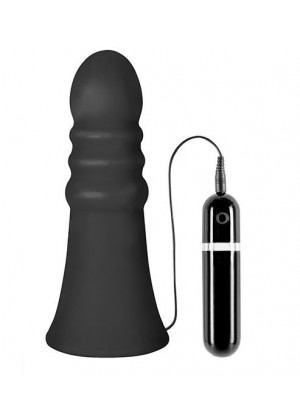 Большой чёрный анальный вибратор MENZSTUFF VIBRATING BUTTCRASHER RIBBED - 20 см.