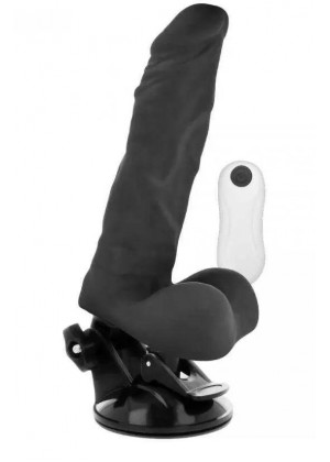Черный вибратор на мощной присоске Basecock Realistic Vibrator Remote Control - 21 см.