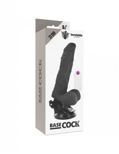 Черный вибратор на мощной присоске Basecock Realistic Vibrator Remote Control - 21 см.