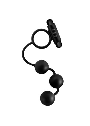 Черная анальная цепочка с эрекционным виброкольцом Silicone Anal Beads with Vibrating C-Ring