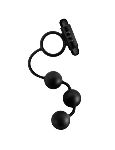 Черная анальная цепочка с эрекционным виброкольцом Silicone Anal Beads with Vibrating C-Ring