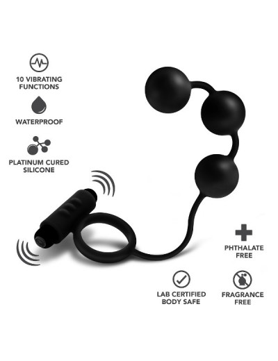 Черная анальная цепочка с эрекционным виброкольцом Silicone Anal Beads with Vibrating C-Ring
