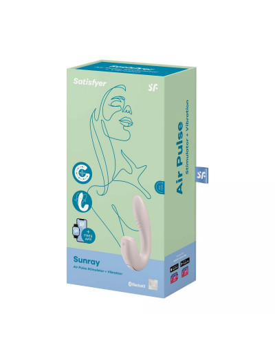 Нежно-розовый вибратор с вакуумным стимулятором Sunray - 14,8 см.