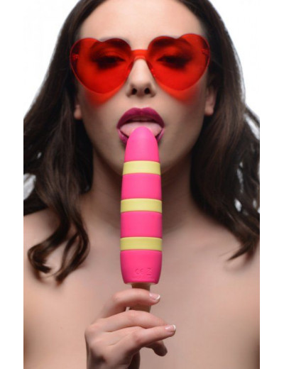 Ярко-розовый вибростимулятор-эскимо 10X Popsicle Vibrator - 21,6 см.