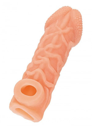 Телесная закрытая насадка с венками Cock Sleeve 006 Size L - 17,6 см.
