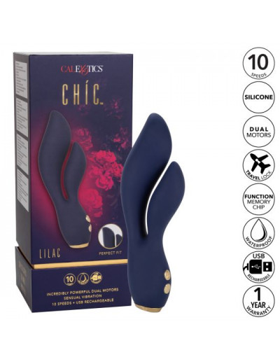 Синий вибромассажер-кролик Chi­c Lilac - 17,75 см.