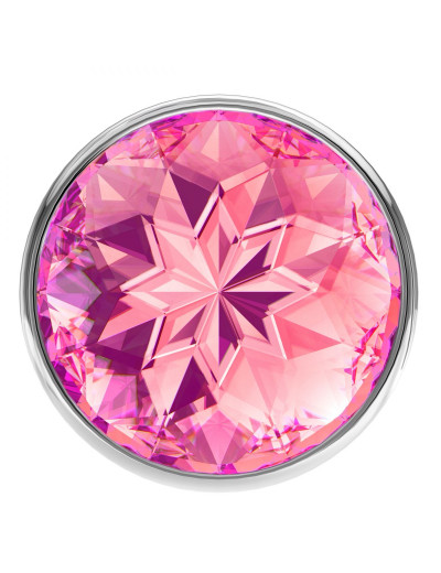 Большая серебристая анальная пробка Diamond Pink Sparkle Large с розовым кристаллом - 8 см.