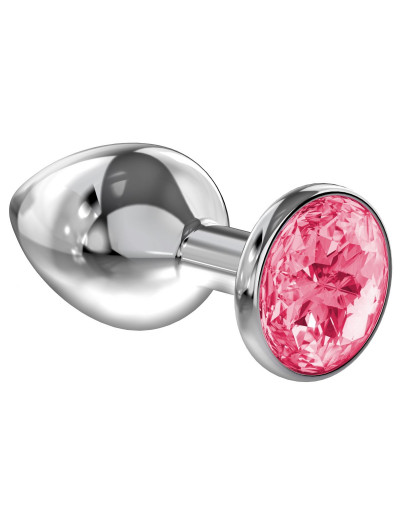 Большая серебристая анальная пробка Diamond Pink Sparkle Large с розовым кристаллом - 8 см.