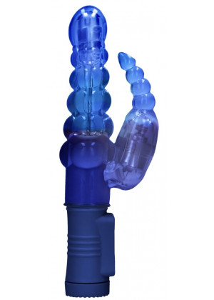 Синий вибратор-кролик Rotating Bubbles - 23,2 см.