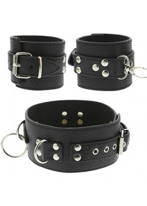Черный ошейник с манжетами для рук COLLAR   CUFF SET
