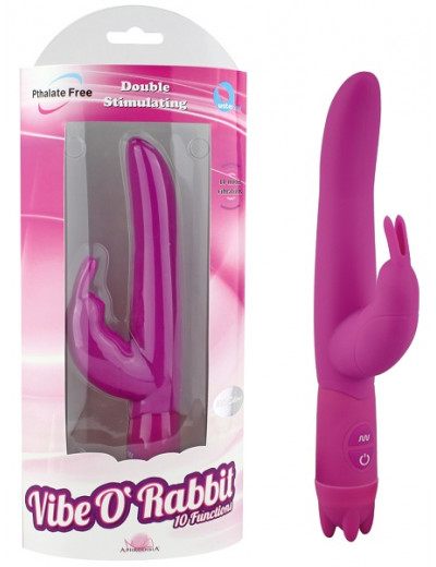 Пурпурный вибростимулятор 10 Function Vibe-O rabbit - 21 см.