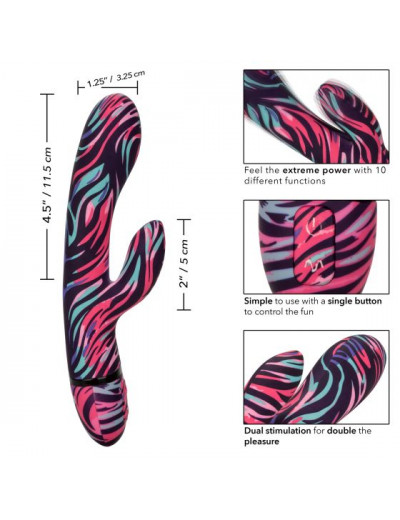 Черный вибратор-кролик Menage ? Moi Dual Wand с ярким принтом - 21 см.