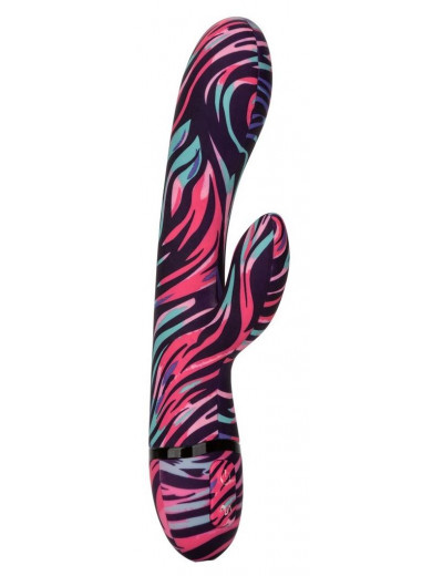 Черный вибратор-кролик Menage ? Moi Dual Wand с ярким принтом - 21 см.