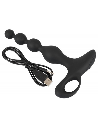 Черная анальная цепочка с вибрацией Rechargeable Anal Beads - 20 см.