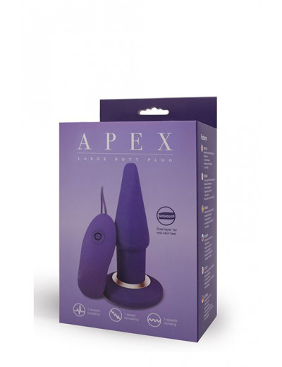 Фиолетовая анальная вибропробка APEX BUTT PLUG LARGE PURPLE - 15 см.