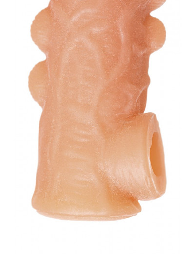 Телесная закрытая насадка с шишечками Cock Sleeve 008 Size S - 13,8 см.