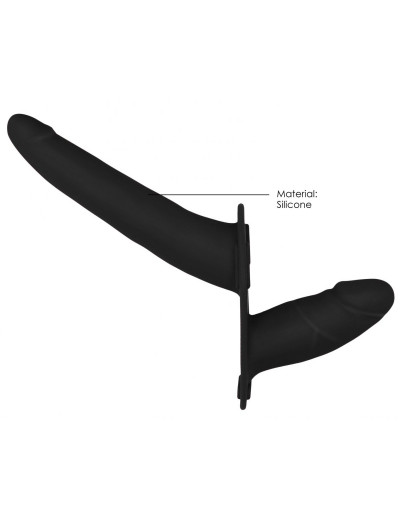 Черный двойной страпон Adjustable на ремешках - 16 см.