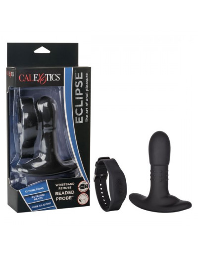 Черный массажер простаты с браслетом-пультом Eclipse Wristband Remote Beaded Probe - 12,75 см.