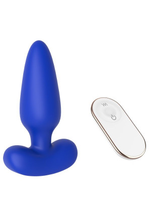 Синяя анальная пробка с пультом ДУ Remote Anal Plug - 12 см.