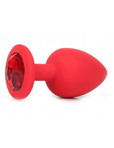 Красная силиконовая пробка с красным кристаллом размера M - 8 см.