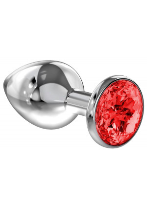 Большая серебристая анальная пробка Diamond Red Sparkle Large с красным кристаллом - 8 см.
