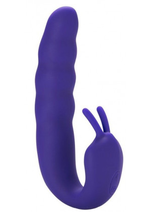 Фиолетовый вибратор Ribbed Dual Stimulator with Rolling Ball - 17 см.