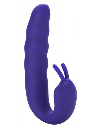Фиолетовый вибратор Ribbed Dual Stimulator with Rolling Ball - 17 см.